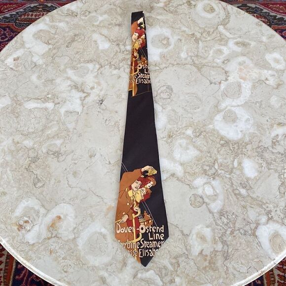 Vintage Louis Feraud Rare 1970’s Art Nouveau Print 100% Silk Tie - Picture 6 of 7